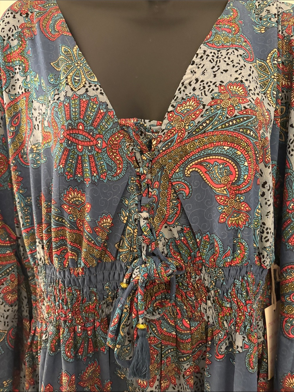 NWT BOEMO Anthropologie BOHO Muumuu Paisley Tiered Maxi Kimono Sleeve Dress SZ L - Picture 4 of 10